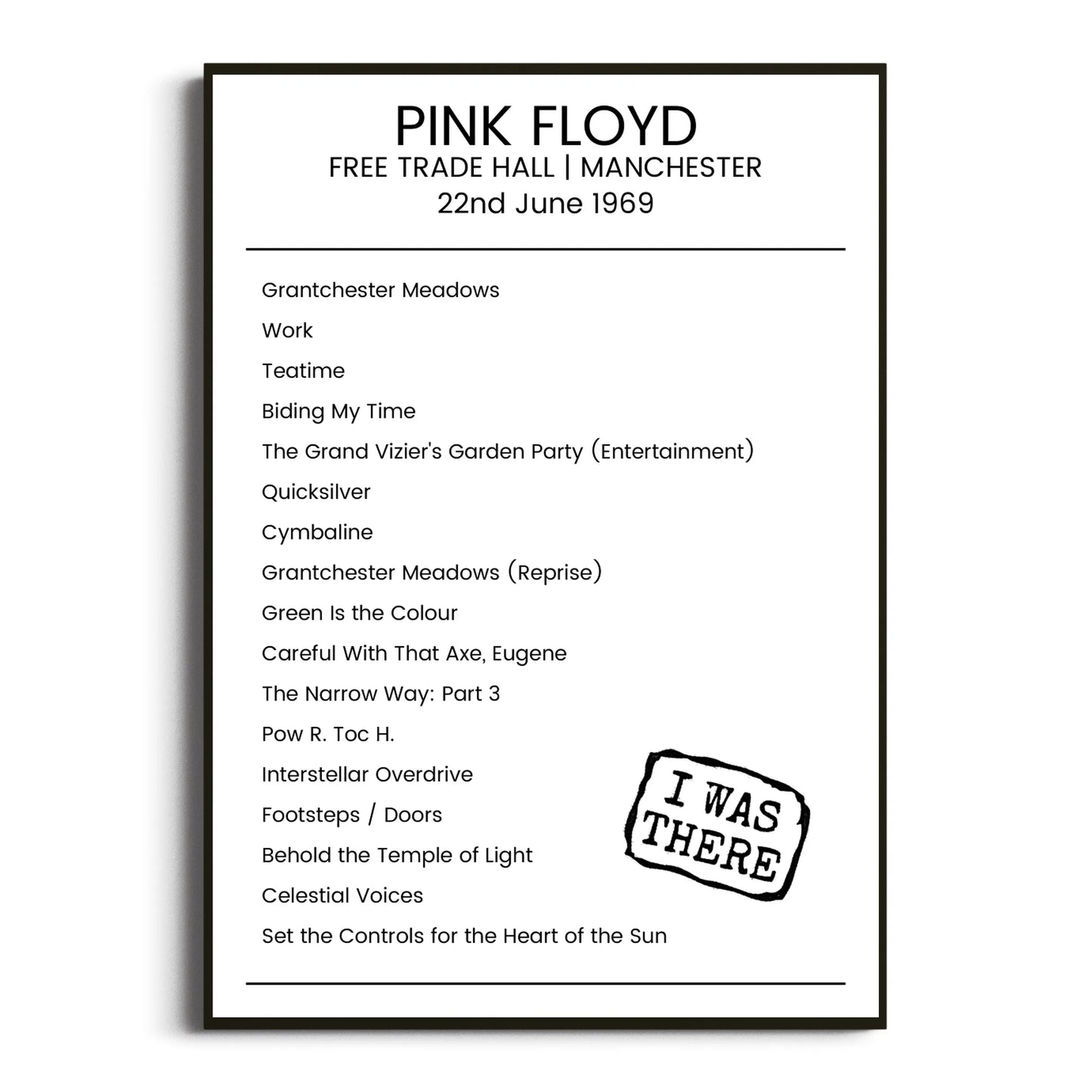 Pink Floyd Manchester 22 June 1969 Setlist Poster