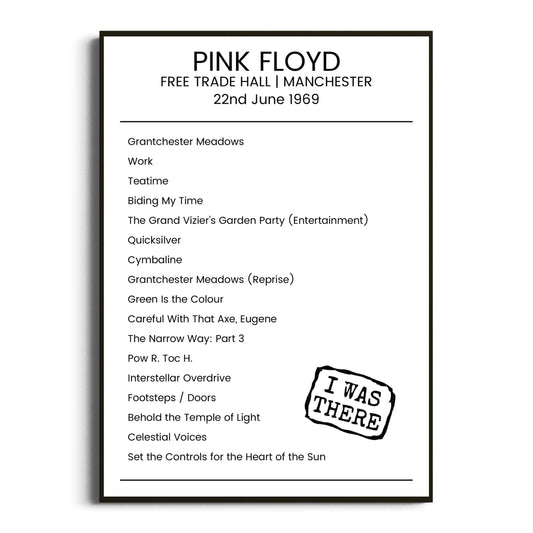 Pink Floyd Manchester 22 June 1969 Setlist Poster