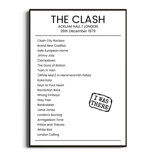 The Clash London 26 December 1979 Setlist Poster