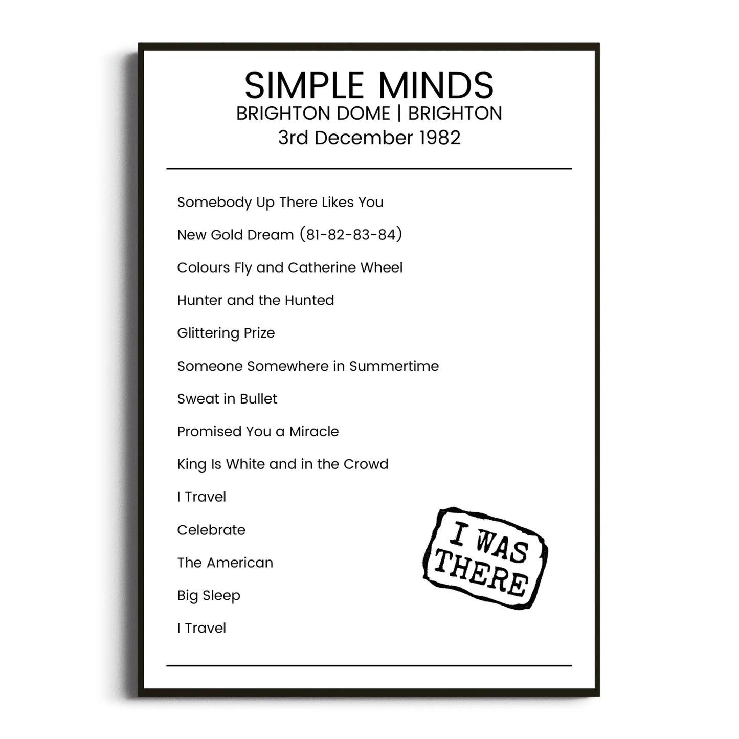 Simple Minds Brighton 03 December 1982 Setlist Poster