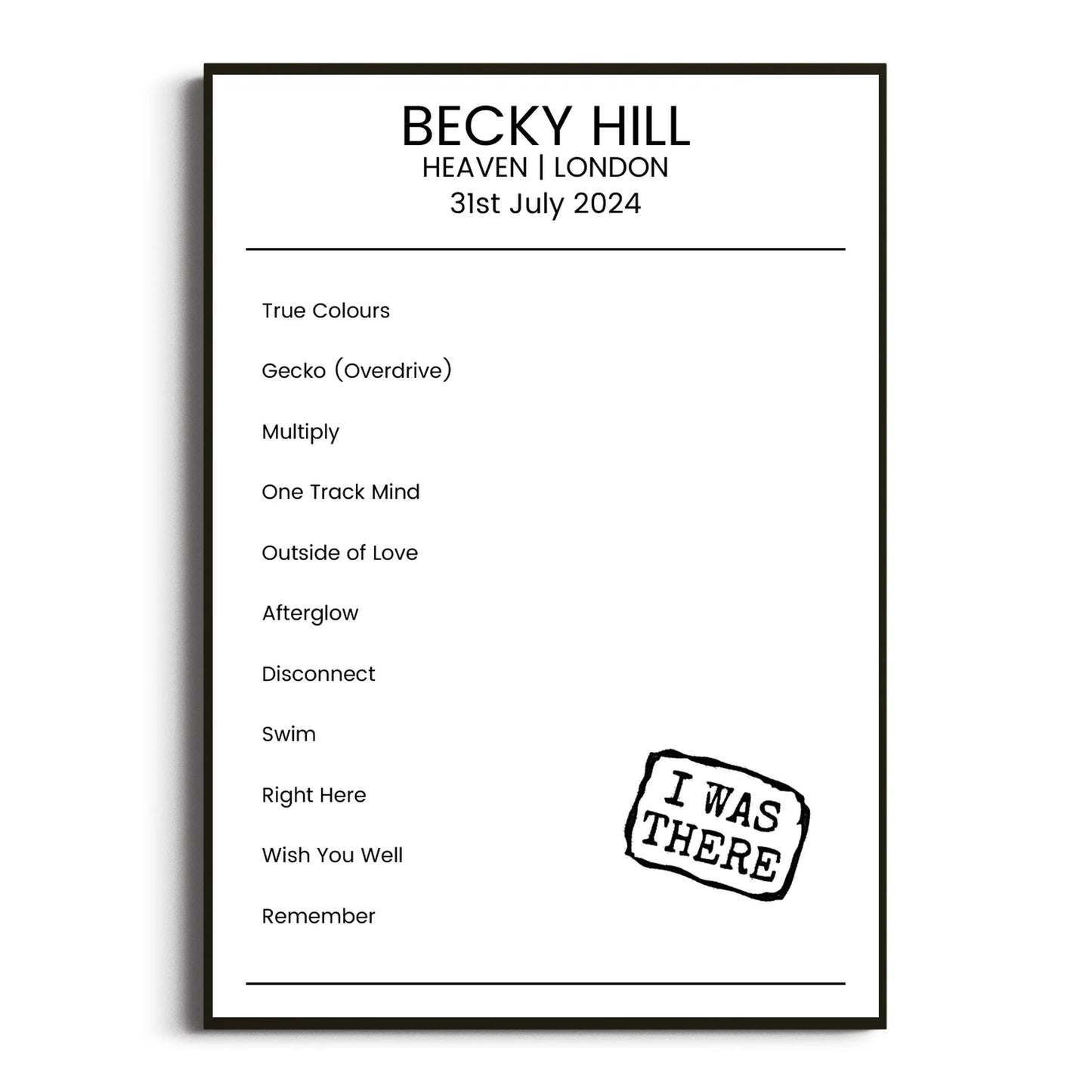 Becky Hill London 31 July 2024 Setlist Poster