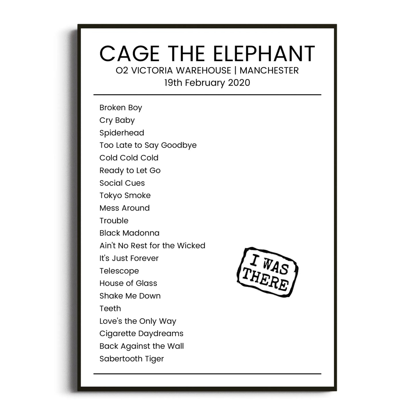 Cage the Elephant Manchester 19 February 2020 Setlist Poster