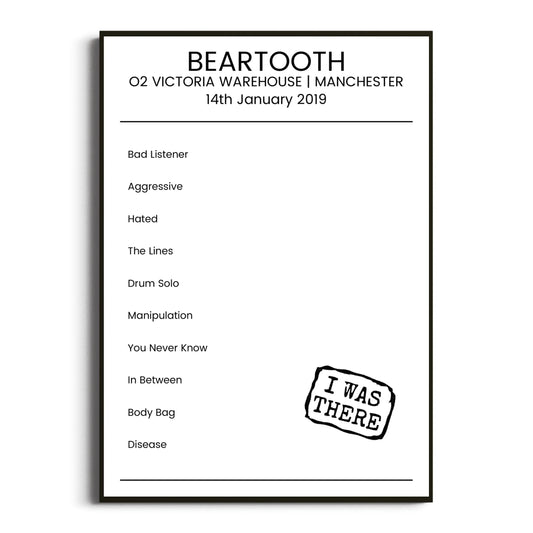 Beartooth Manchester 14 January 2019 Setlist Poster