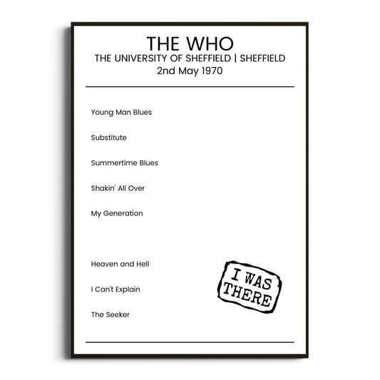 The Who Sheffield 02 May 1970 Setlist Poster