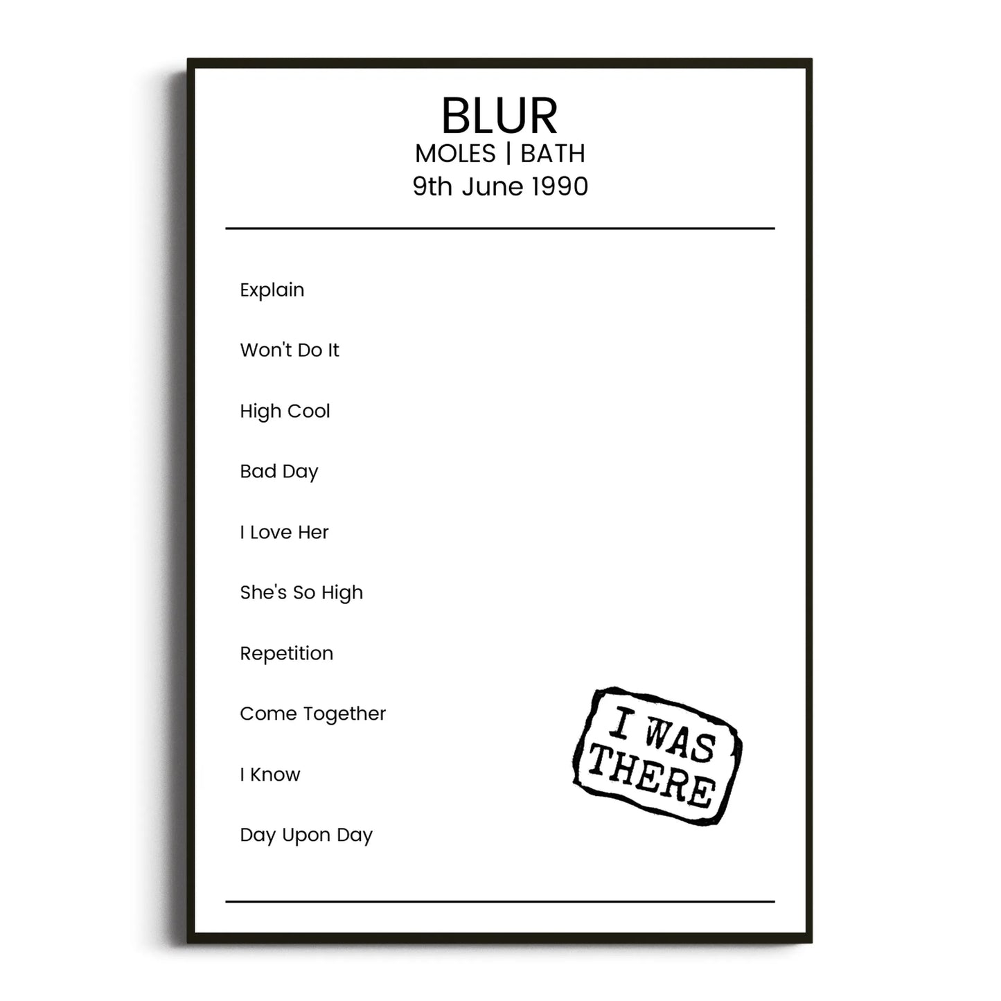 Blur Bath 09 June 1990 Setlist Poster