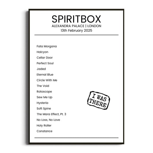 Spiritbox London 13 February 2025 Setlist Poster