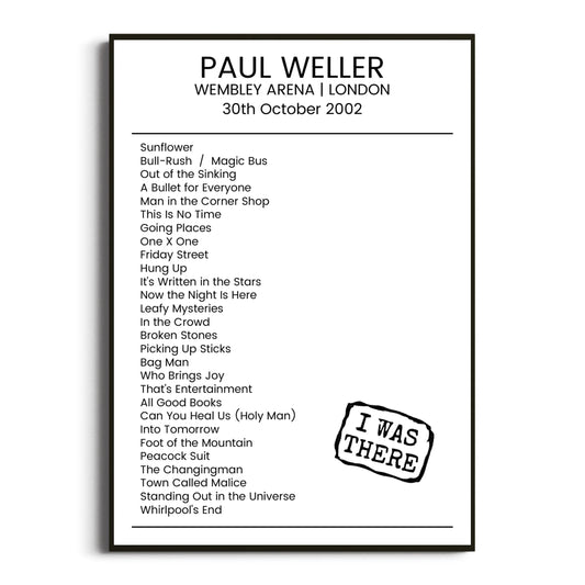 Paul Weller London 30 October 2002 Setlist Poster