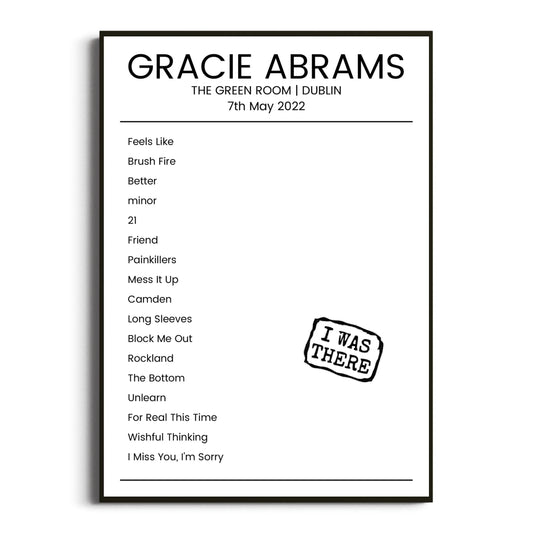 Gracie Abrams Dublin 07 May 2022 Setlist Poster