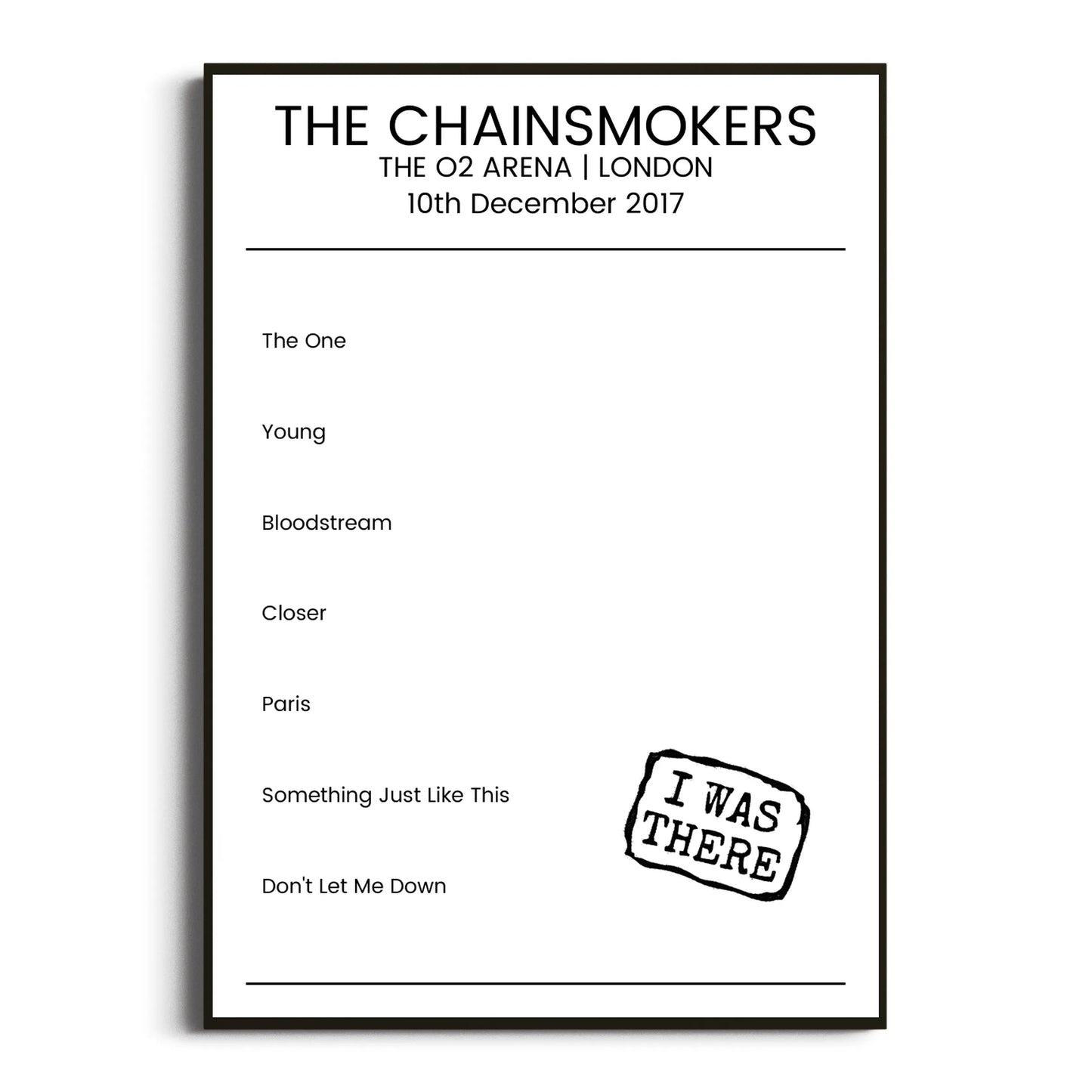 The Chainsmokers London 10 December 2017 Setlist Poster