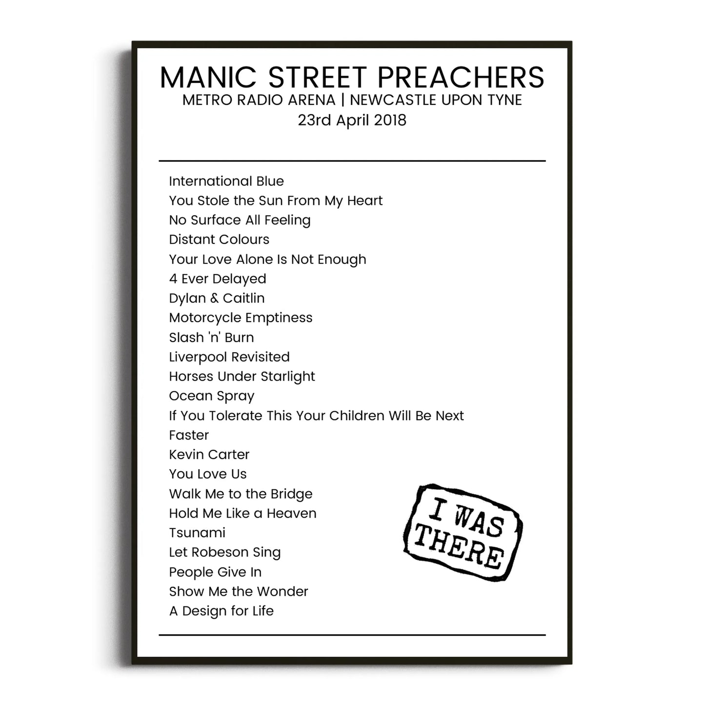 Manic Street Preachers Newcastle upon Tyne 23 April 2018 Setlist Poster