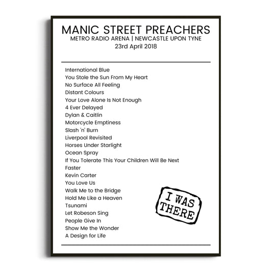 Manic Street Preachers Newcastle upon Tyne 23 April 2018 Setlist Poster