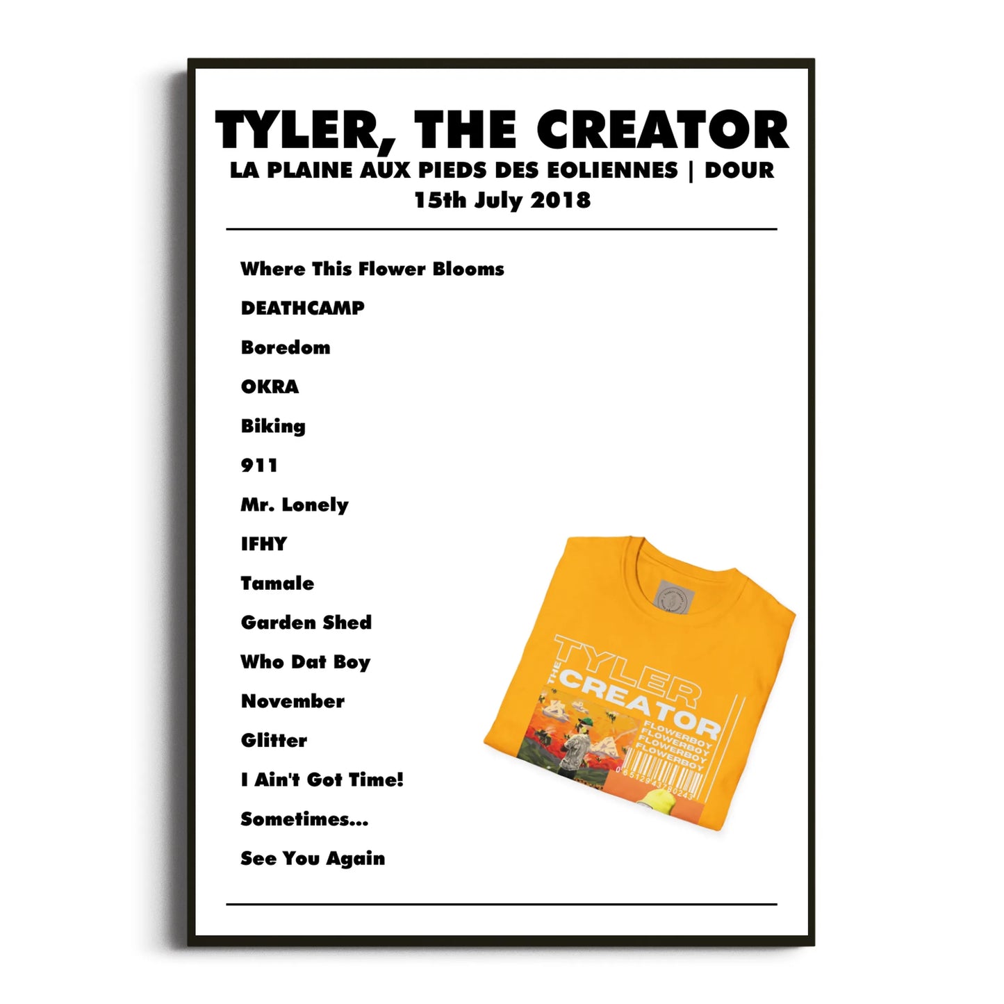 Tyler, The Creator Dour 15 July 2018 Setlist Poster