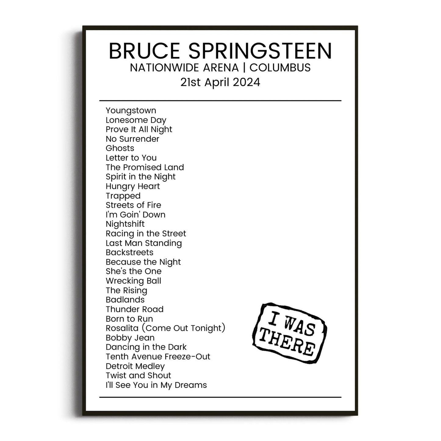 Bruce Springsteen Columbus 21 April 2024 Setlist Poster