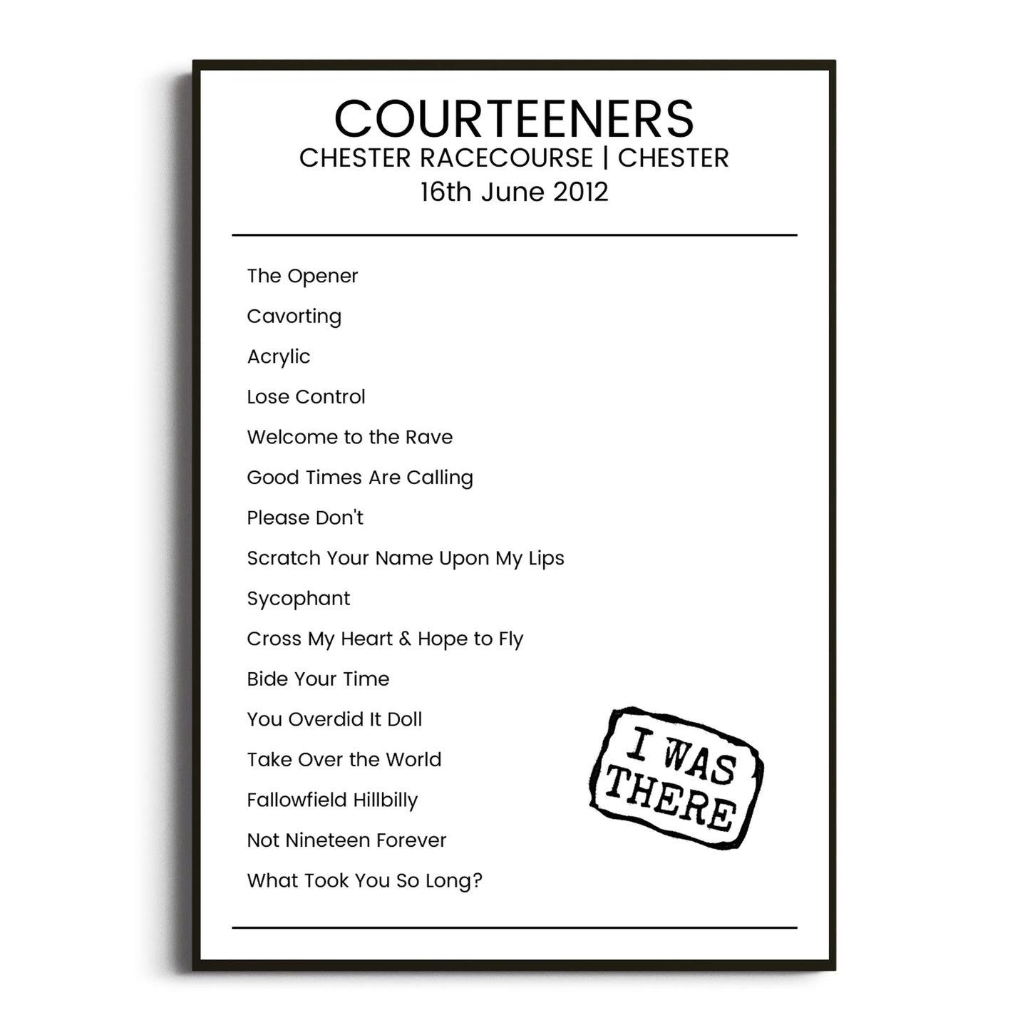 Courteeners Chester 16 June 2012 Setlist Poster