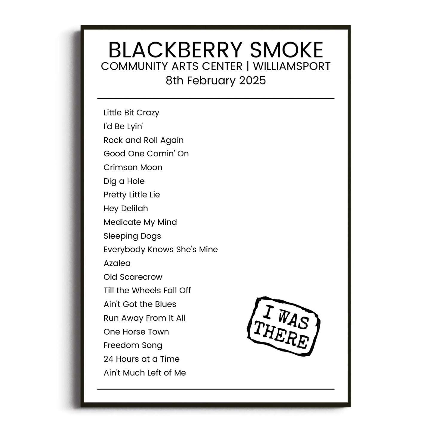 Blackberry Smoke Williamsport 08 February 2025 Setlist Poster