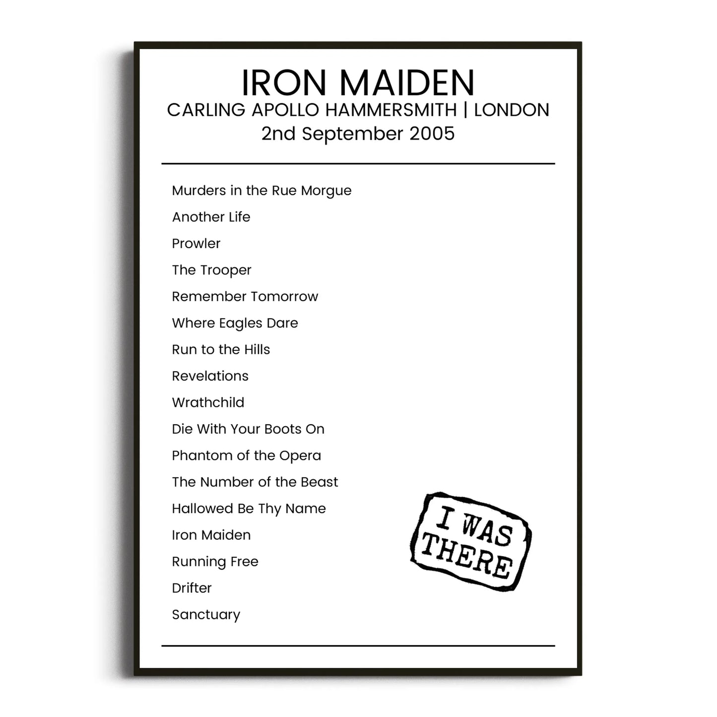 Iron Maiden London 02 September 2005 Setlist Poster