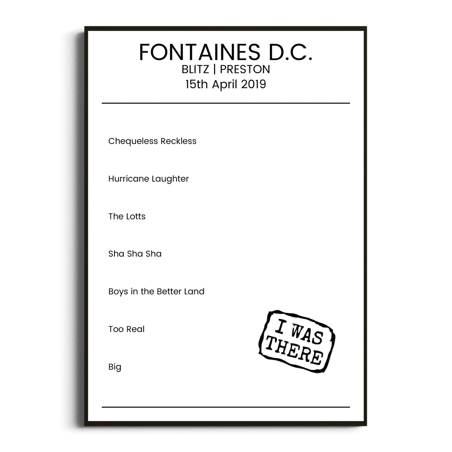 Fontaines D.C. Preston 15 April 2019 Setlist Poster