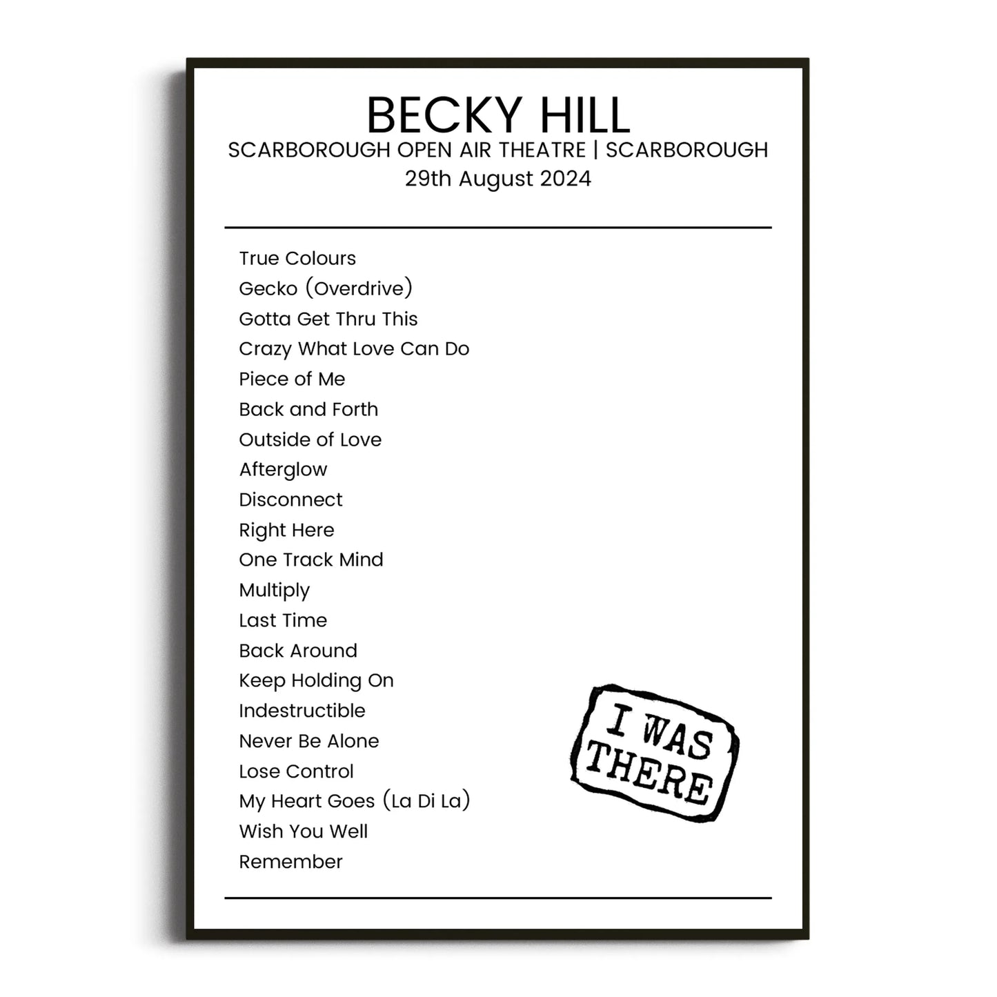 Becky Hill Scarborough 29 August 2024 Setlist Poster