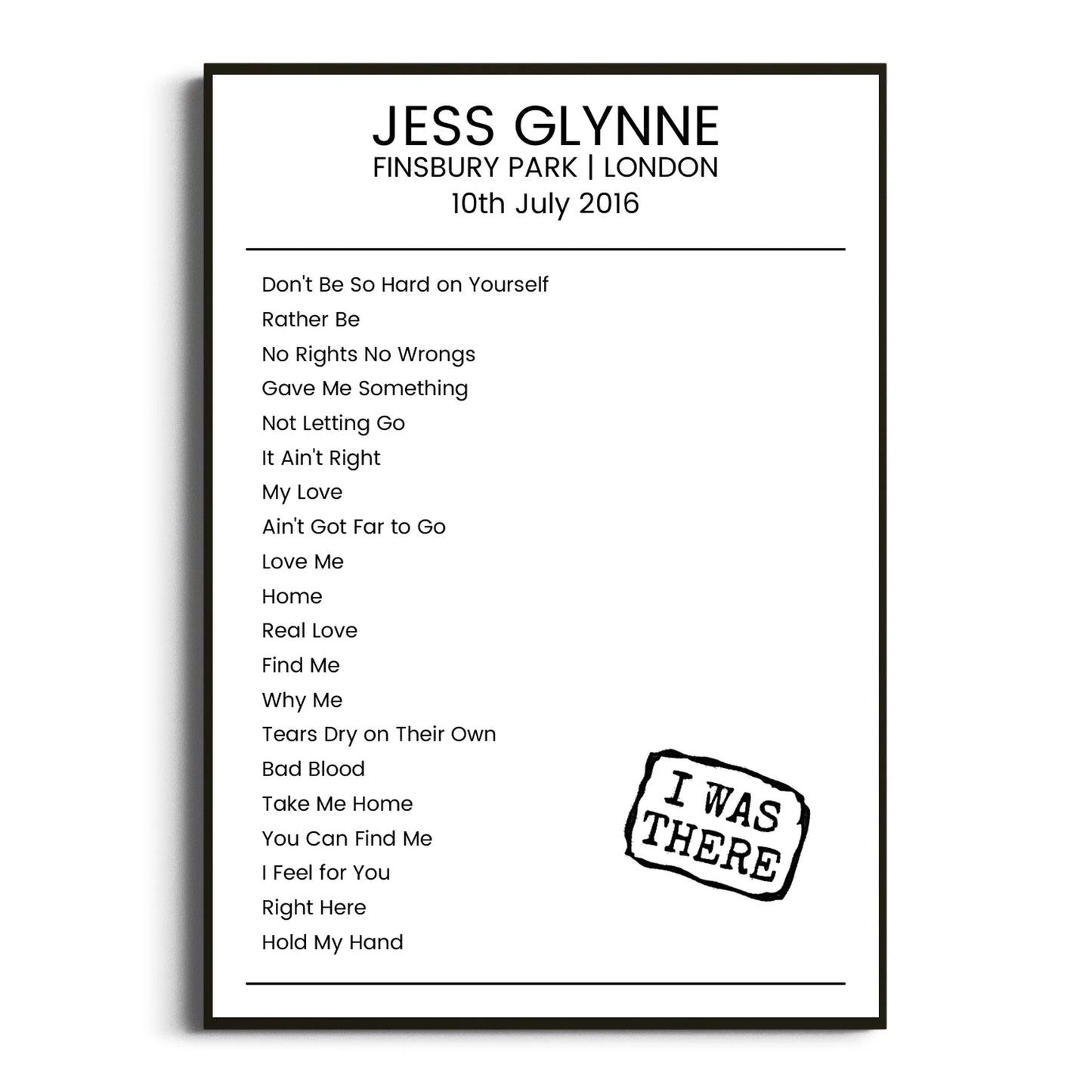 Jess Glynne London 10 July 2016 Setlist Poster