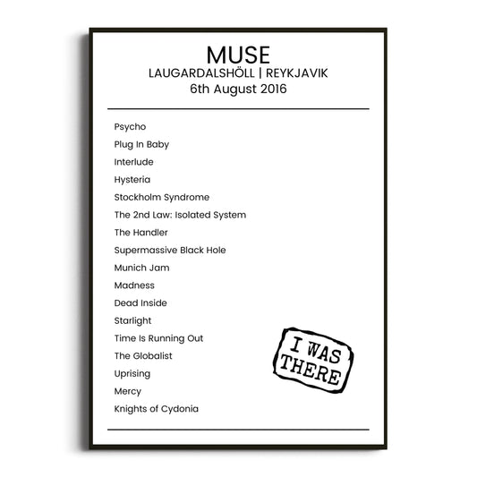 Muse Reykjavik 06 August 2016 Setlist Poster