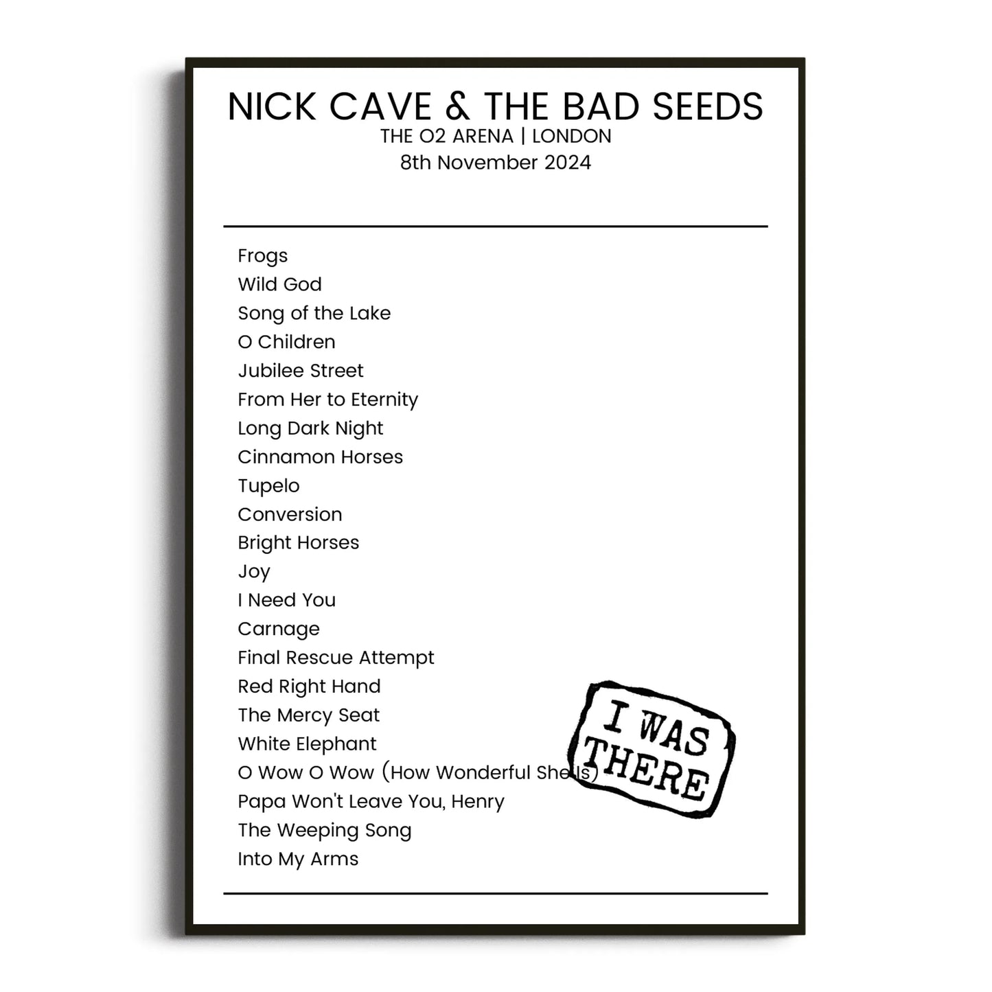 Nick Cave & the Bad Seeds London 08 November 2024 Setlist Poster