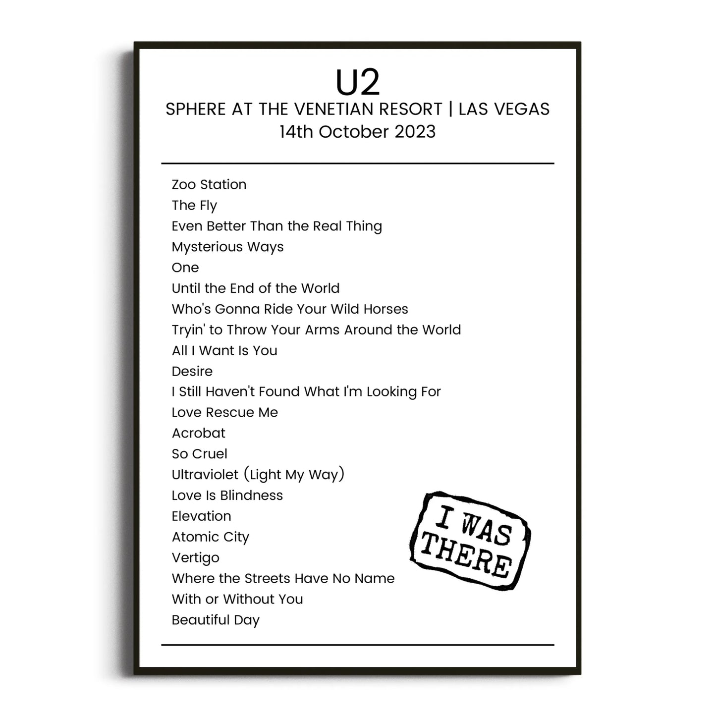 U2 Las Vegas 14 October 2023 Setlist Poster