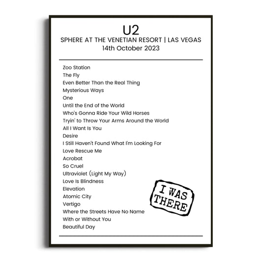 U2 Las Vegas 14 October 2023 Setlist Poster