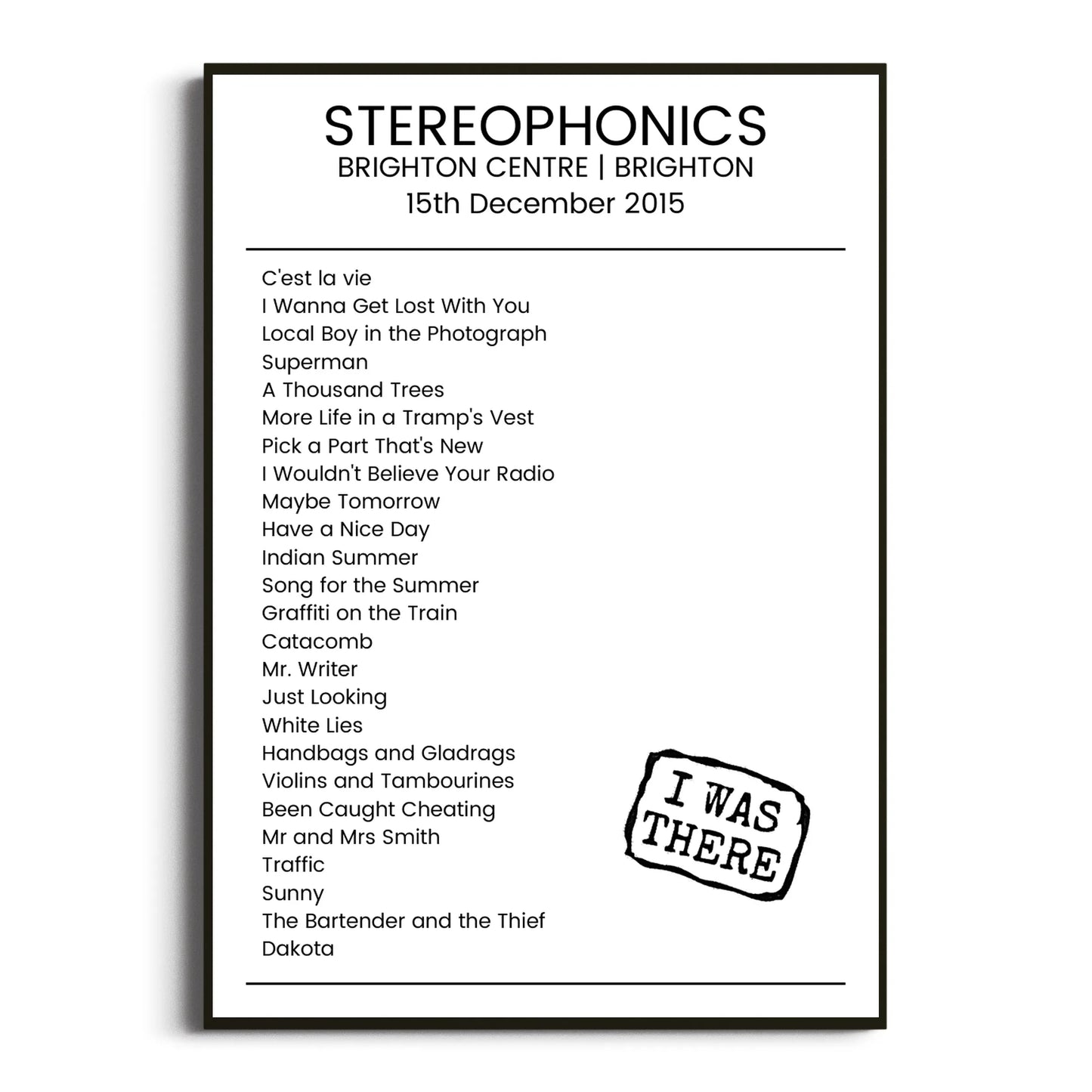 Stereophonics Brighton 15 December 2015 Setlist Poster