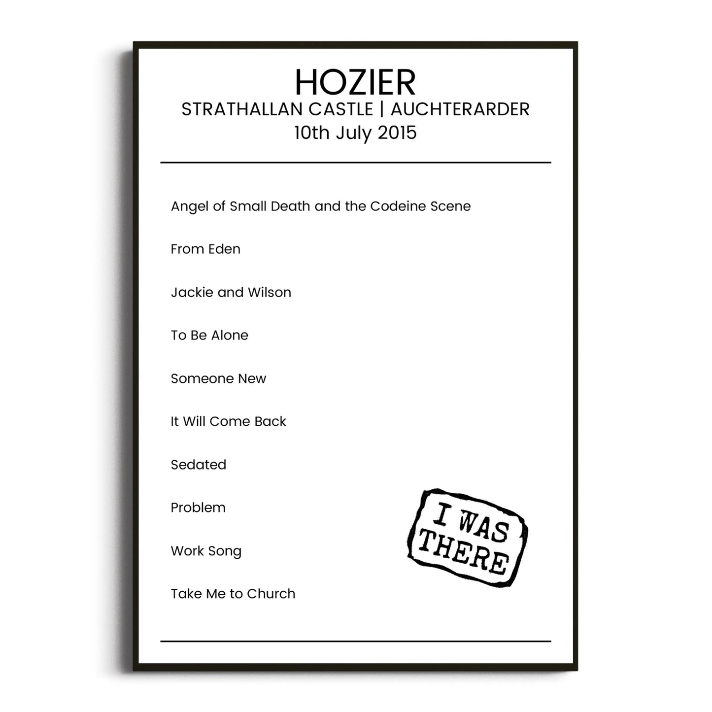 Hozier Auchterarder 10 July 2015 Setlist Poster