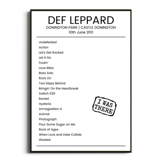 Def Leppard Castle Donington 10 June 2011 Setlist Poster