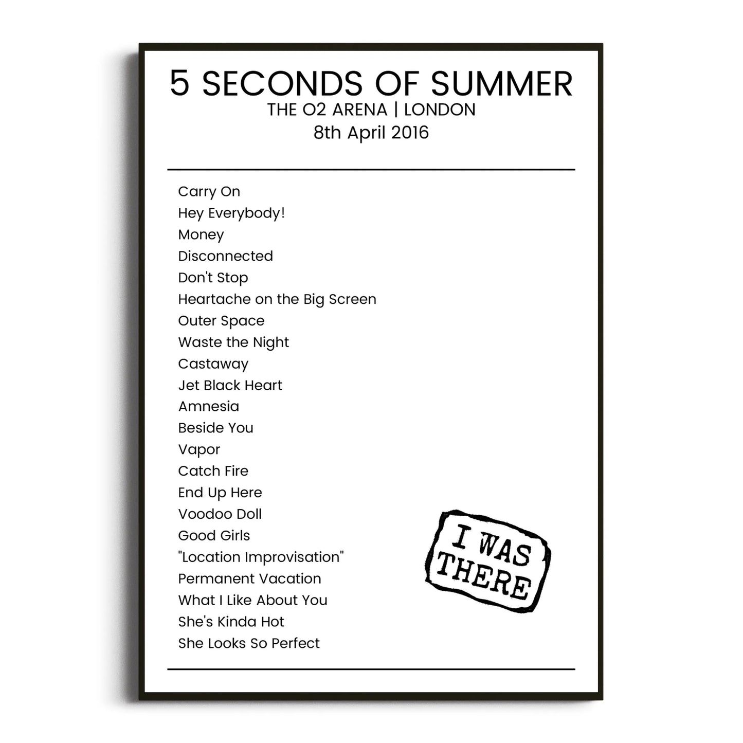 5 Seconds of Summer London 08 April 2016 Setlist Poster