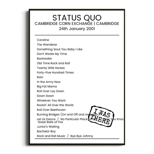 Status Quo Cambridge 24 January 2001 Setlist Poster