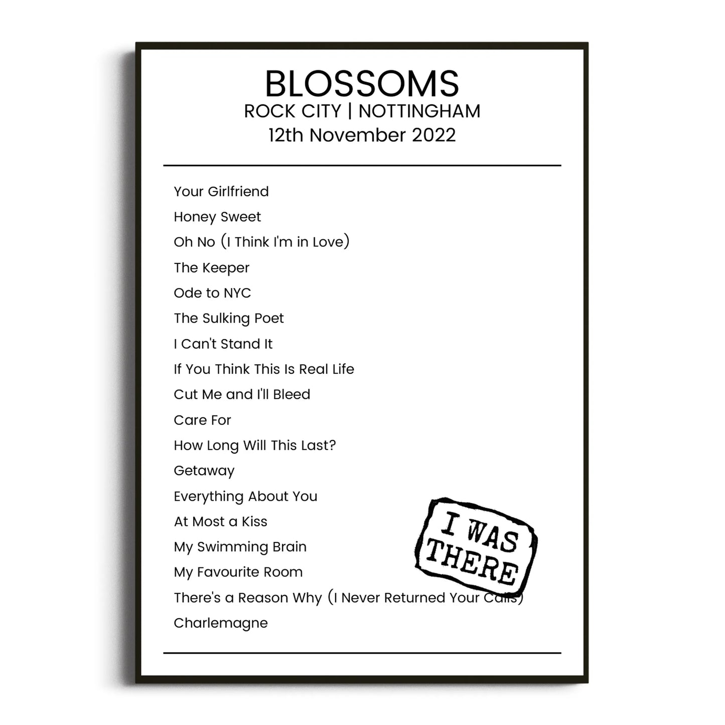 Blossoms Nottingham 12 November 2022 Setlist Poster