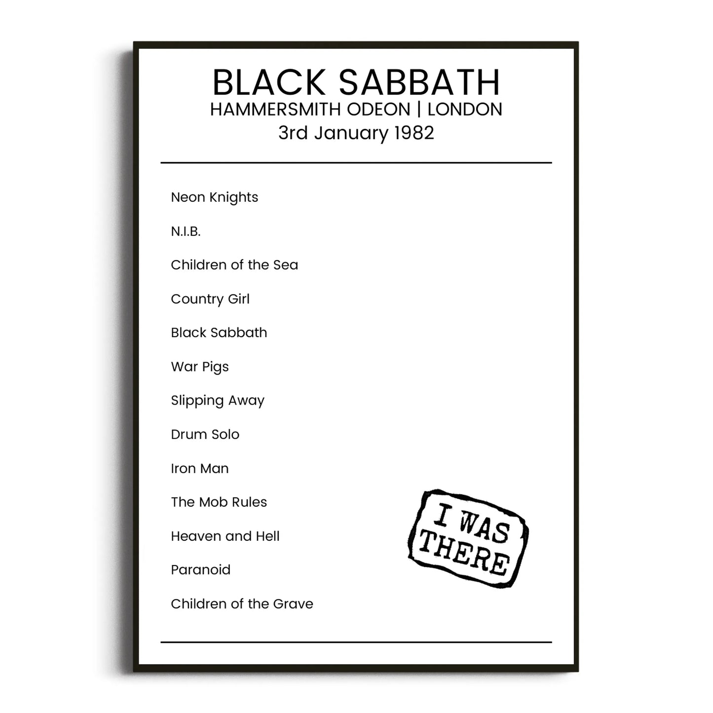 Black Sabbath London 03 January 1982 Setlist Poster