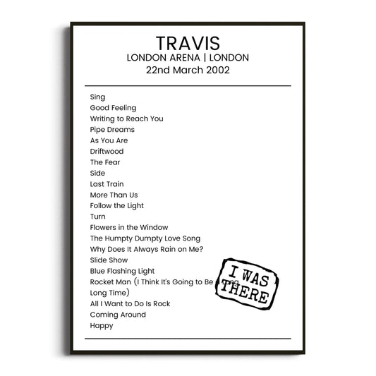 Travis London 22 March 2002 Setlist Poster