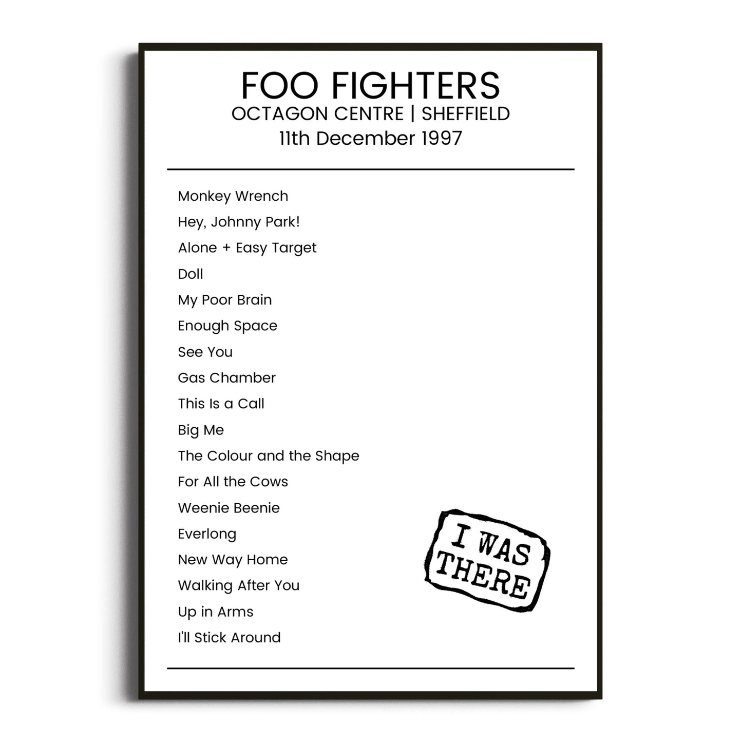 Foo Fighters Sheffield 11 December 1997 Setlist Poster