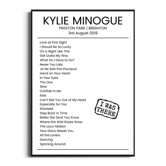 Kylie Minogue Brighton 03 August 2019 Setlist Poster