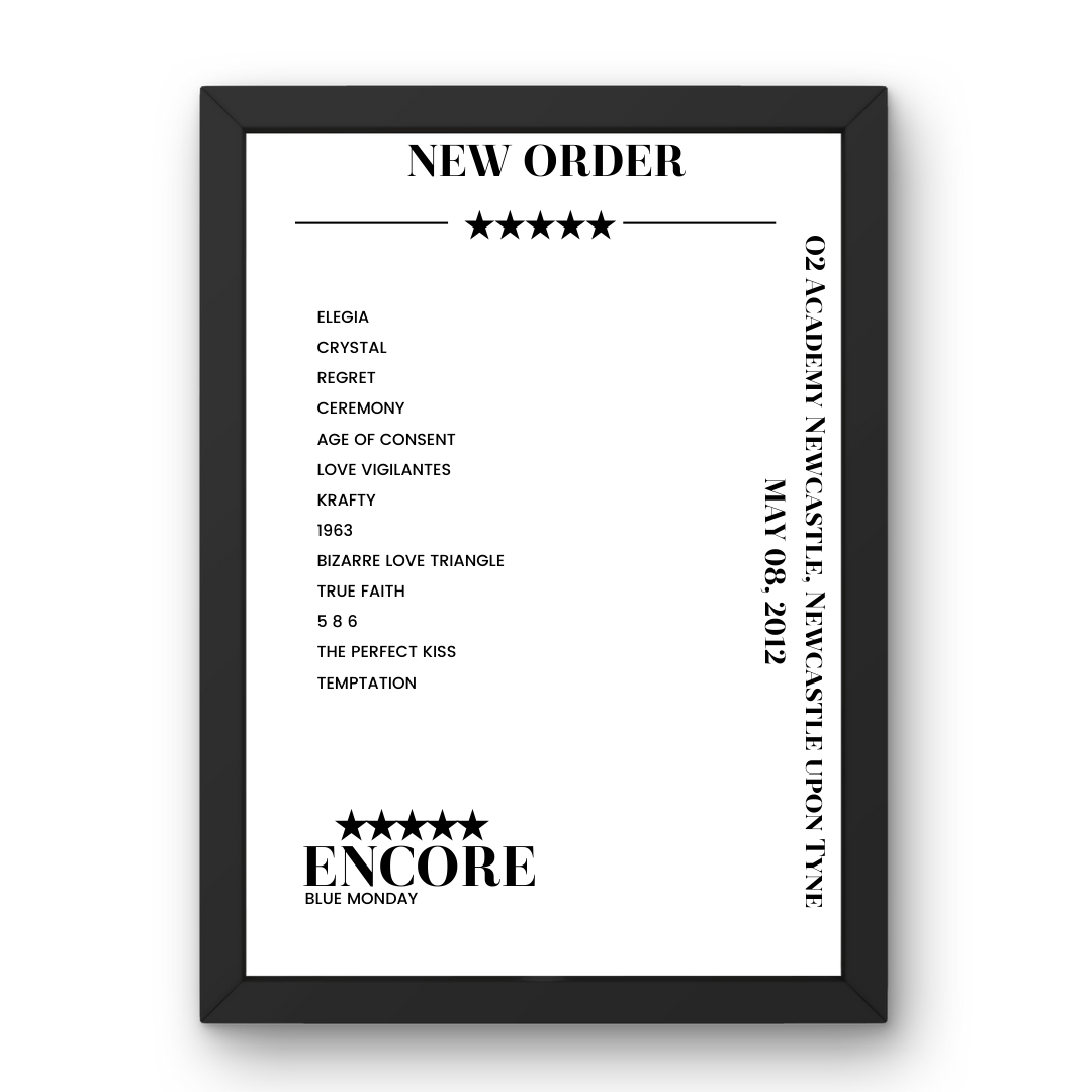 New Order May 08, 2012 O2 Academy Newcastle Newcastle upon Tyne Setlist Poster