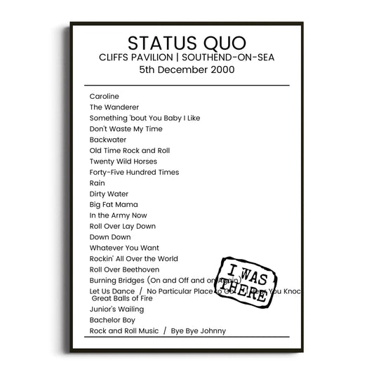 Status Quo Southend-on-Sea 05 December 2000 Setlist Poster