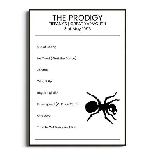 The Prodigy Great Yarmouth 31 May 1993 Setlist Poster