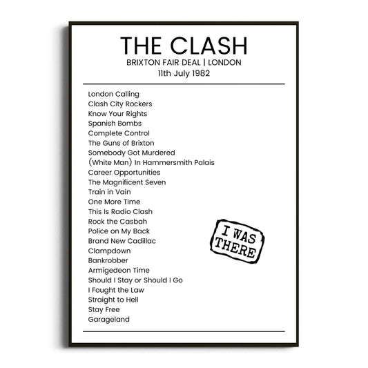 The Clash London 11 July 1982 Setlist Poster