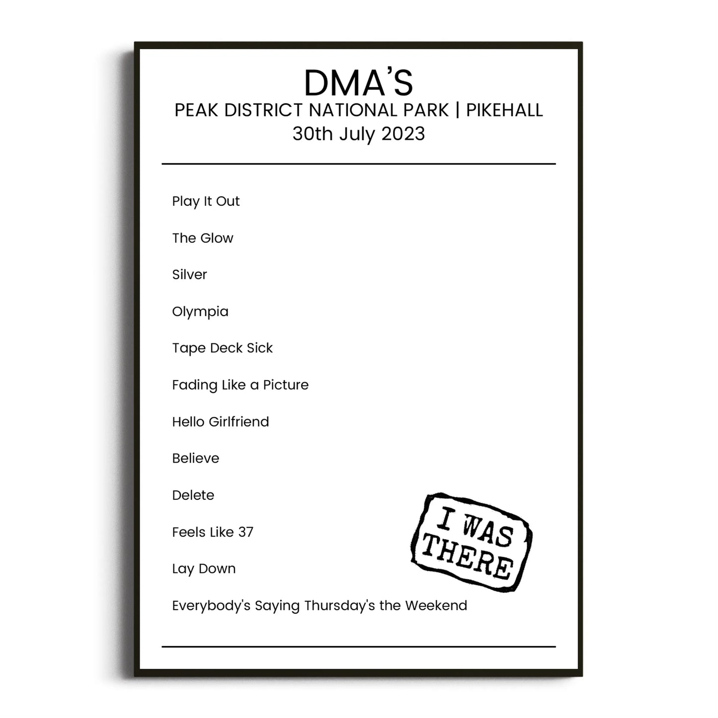 DMA’s Pikehall 30 July 2023 Setlist Poster