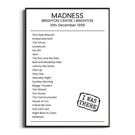 Madness Brighton 16 December 1999 Setlist Poster