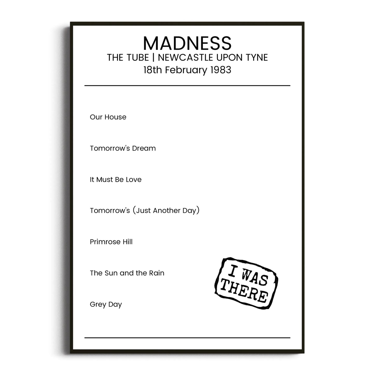 Madness Newcastle upon Tyne 18 February 1983 Setlist Poster