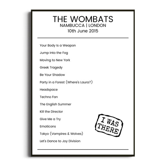 The Wombats London 10 June 2015 Setlist Poster