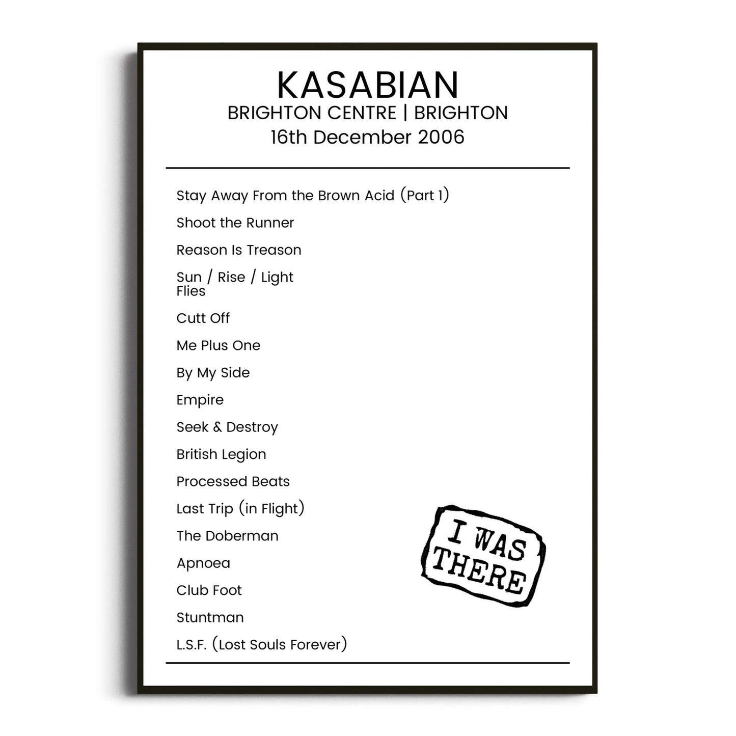 Kasabian Brighton 16 December 2006 Setlist Poster