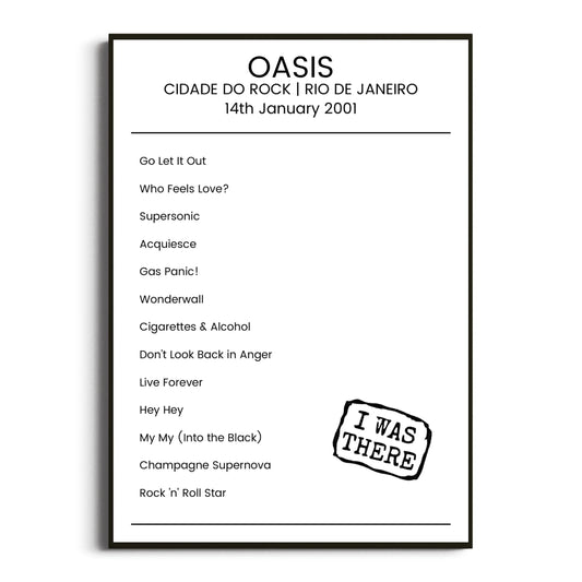 Oasis Rio de Janeiro 14 January 2001 Setlist Poster