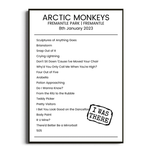 Arctic Monkeys Fremantle 08 January 2023 Setlist Poster