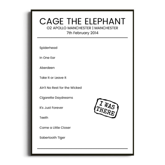 Cage the Elephant Manchester 07 February 2014 Setlist Poster