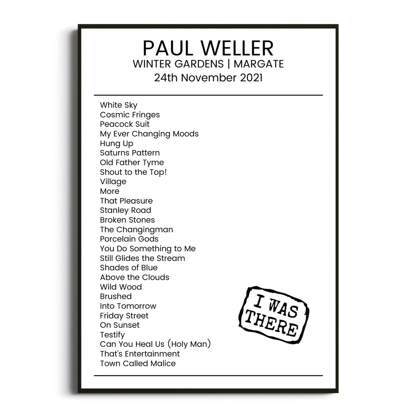 Paul Weller Margate 24 November 2021 Setlist Poster